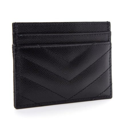Saint Laurent Grain De Poudre Matelasse Chevron Monogram Credit Card Case Black 3 of 8