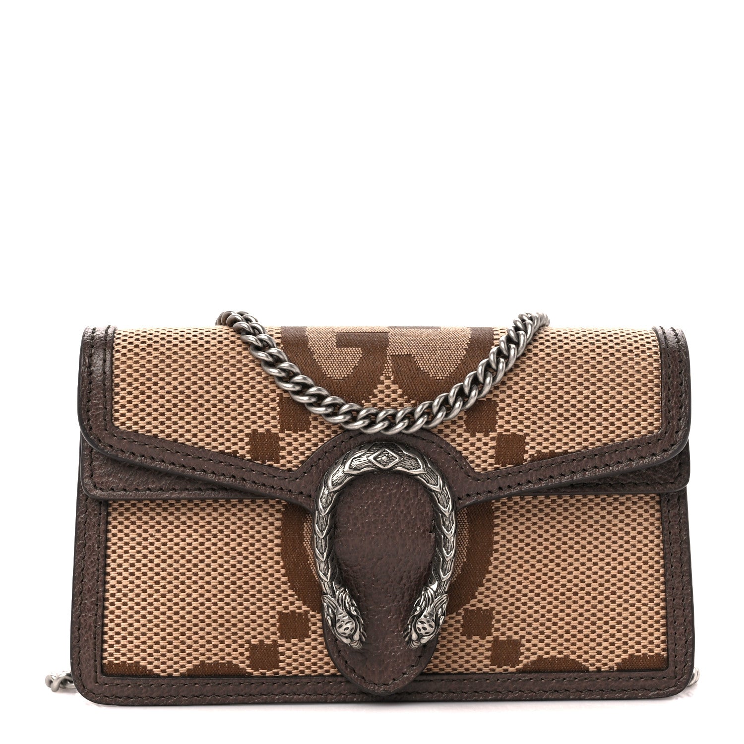Gucci Monogram Jumbo GG Textured Dollar Calfskin Super Mini Dionysus Shoulder Bag Camel Ebony New Acero 1 of 11