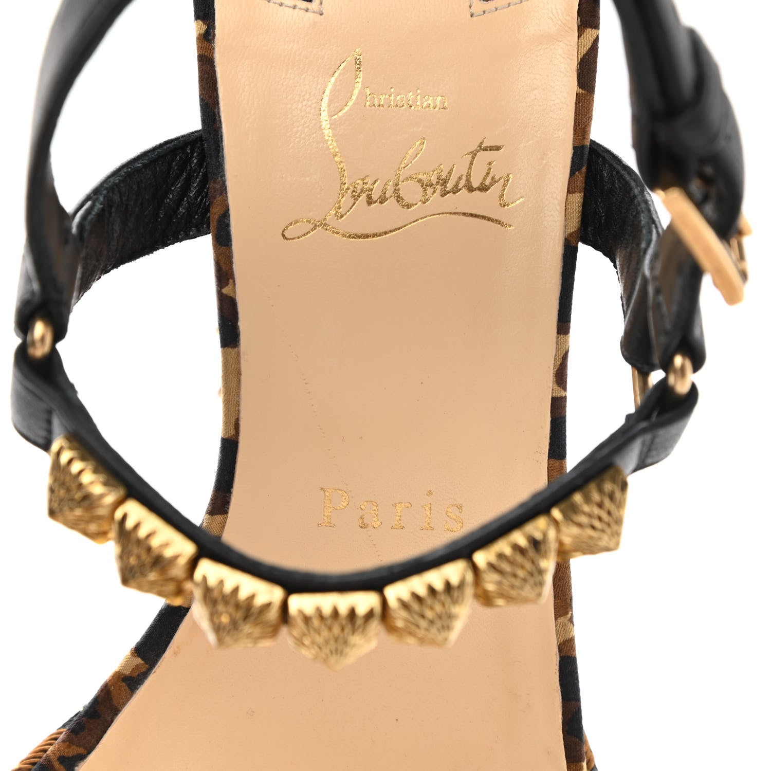 Christian Louboutin Nappa Silk Leopard Pira Ryad 110 Wedge Sandals 40 Black Marron 7 of 8