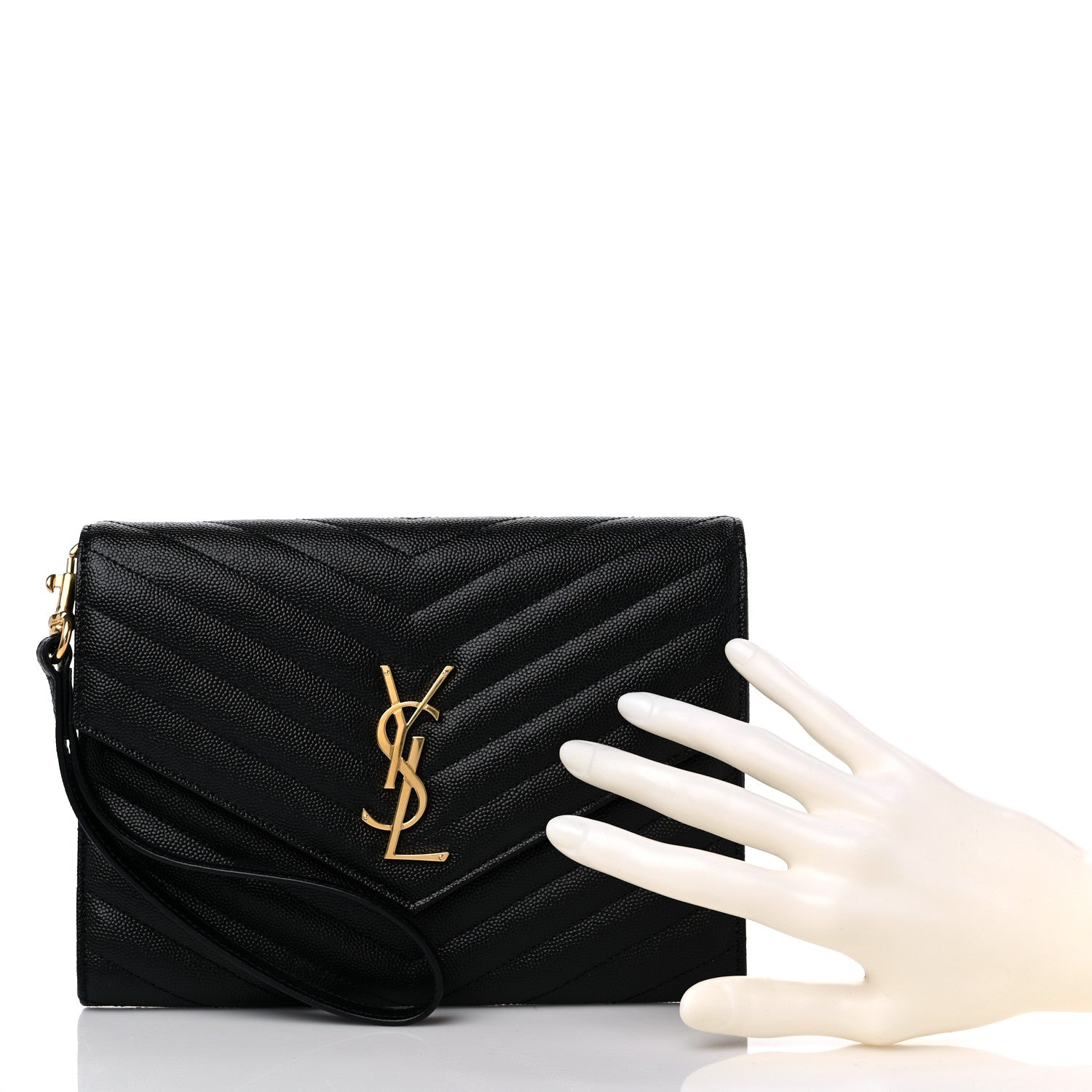 Saint Laurent Grain De Poudre Matelasse Chevron Monogram Envelope Clutch Black 2 of 10