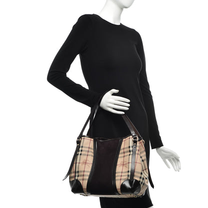 Burberry Suede Haymarket Check Colorblock Small Canterbury Tote Dark Brown 2 of 10