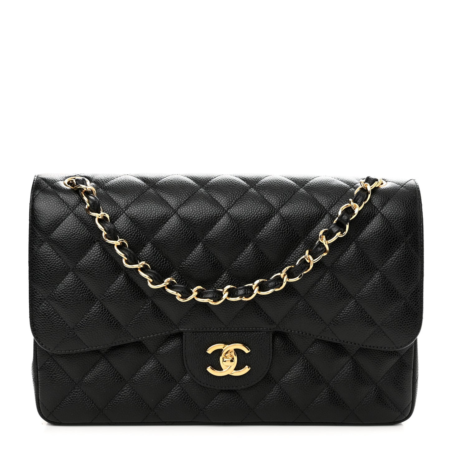Caviar Quilted Jumbo Double Flap Black
