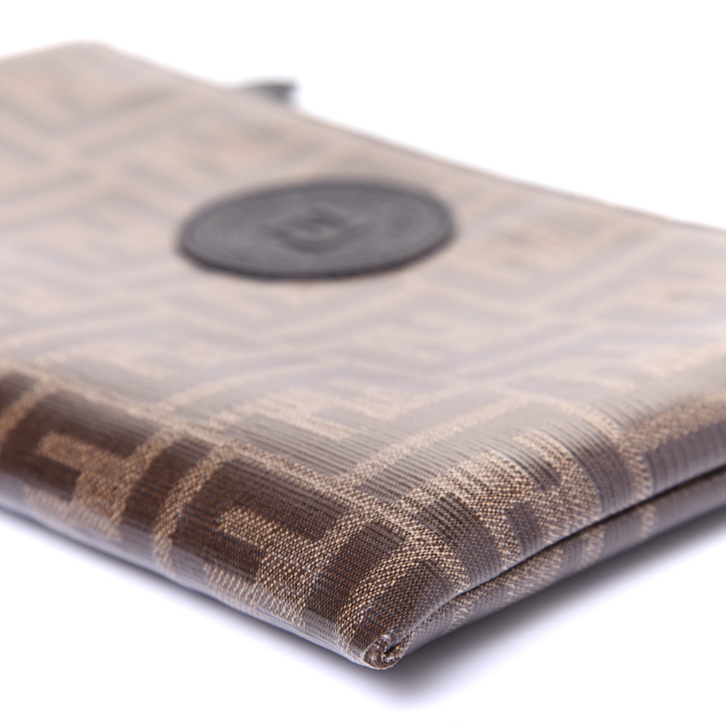 Glazed Fabric Vitello Century FF 1974 Stamp Patch Small FFreedom Flat Pouch Mogano Panna Black