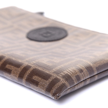 Fendi Glazed Fabric Vitello Century FF 1974 Stamp Patch Small FFreedom Flat Pouch Mogano Panna Black 7 of 10