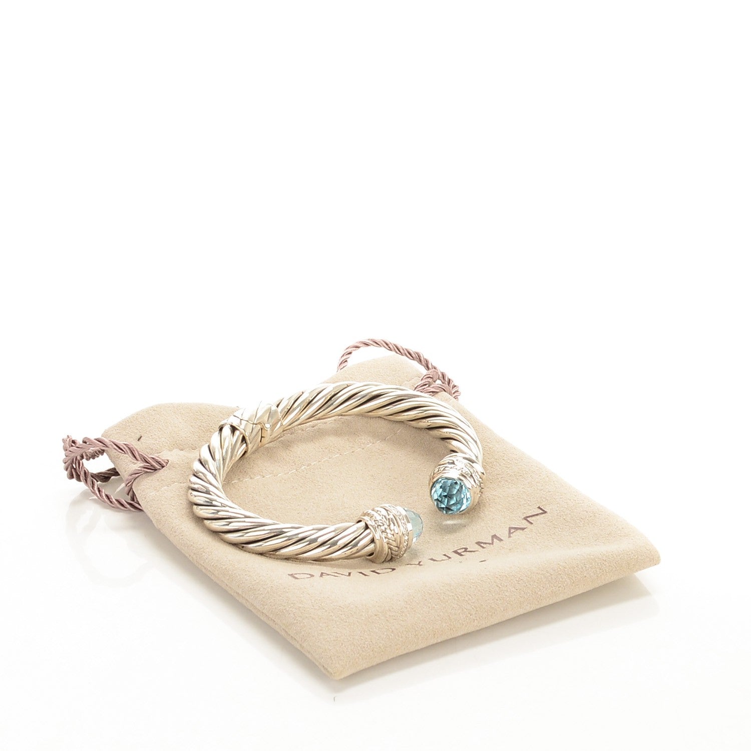 David Yurman Sterling Silver Diamond Blue Topaz 8.5mm Crossover Hinge Bracelet 6 of 6