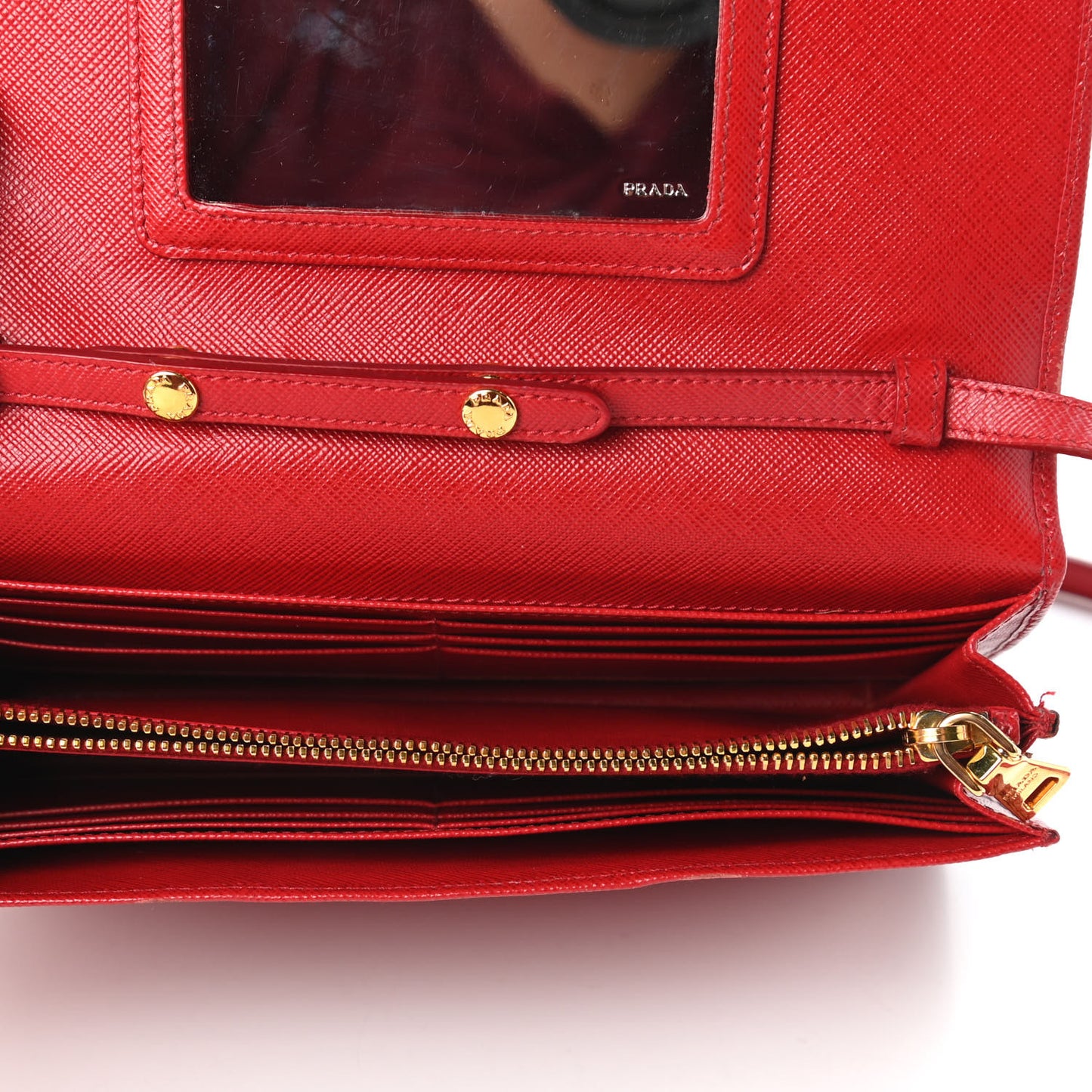 Saffiano Metal Mini Crossbody Wallet Rosso