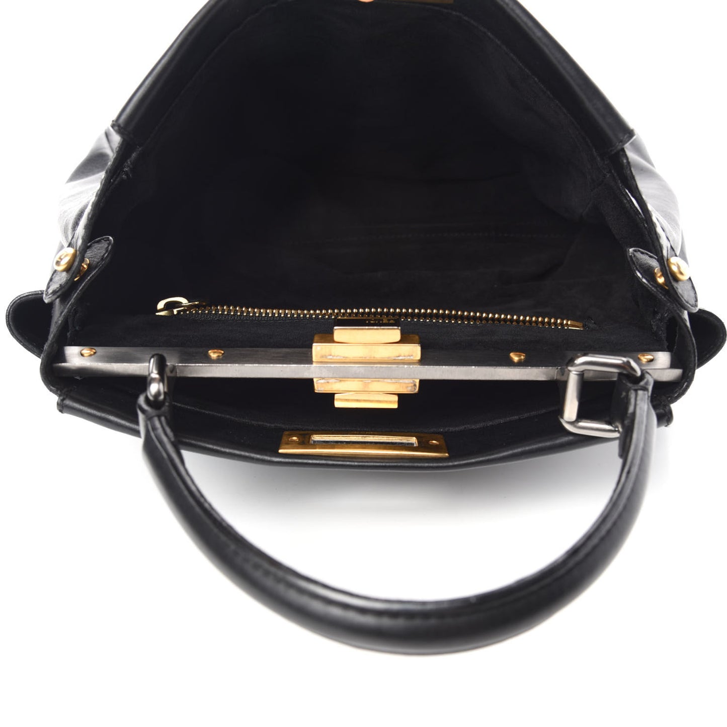 Vitello Suede Medium Peekaboo Iconic Satchel Black