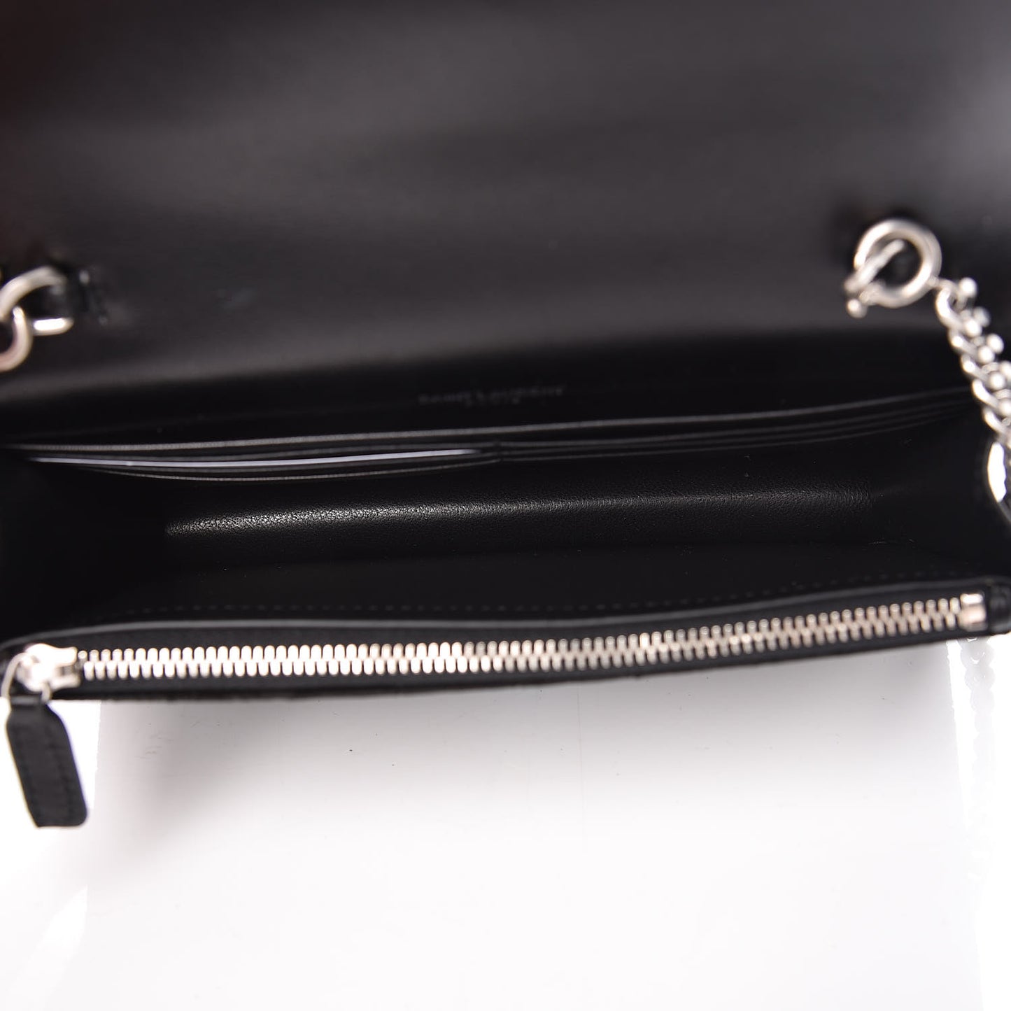 Suede Crocodile Embossed Monogram Tassel Chain Wallet Black Silver