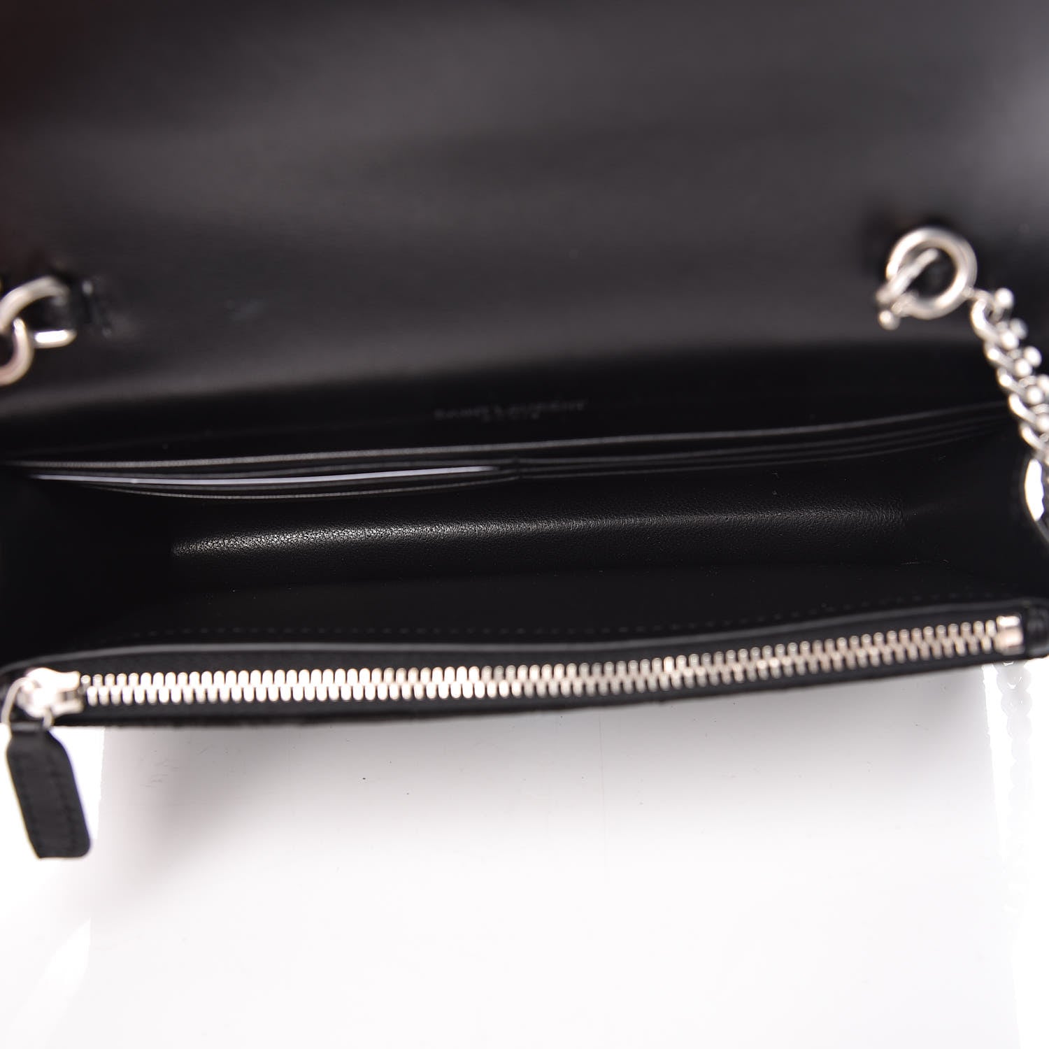 Saint Laurent Suede Crocodile Embossed Monogram Tassel Chain Wallet Black Silver 7 of 8