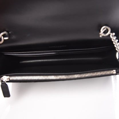 Saint Laurent Suede Crocodile Embossed Monogram Tassel Chain Wallet Black Silver 7 of 8