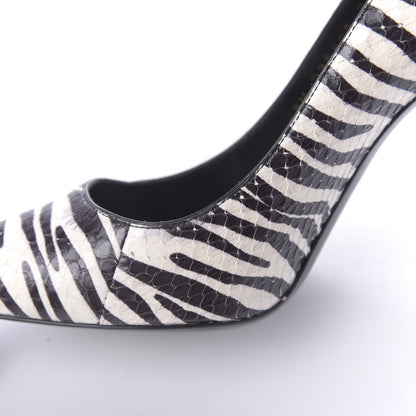 Saint Laurent Snakeskin Zebra Print Paris Pumps 37.5 Black White 12 of 12