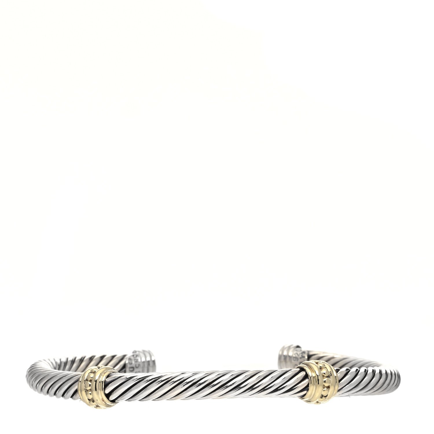 David Yurman Sterling Silver 14K Yellow Gold 5mm Cable Classics Two Station Bracelet 1 of 4