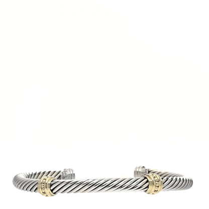 David Yurman Sterling Silver 14K Yellow Gold 5mm Cable Classics Two Station Bracelet 1 of 4