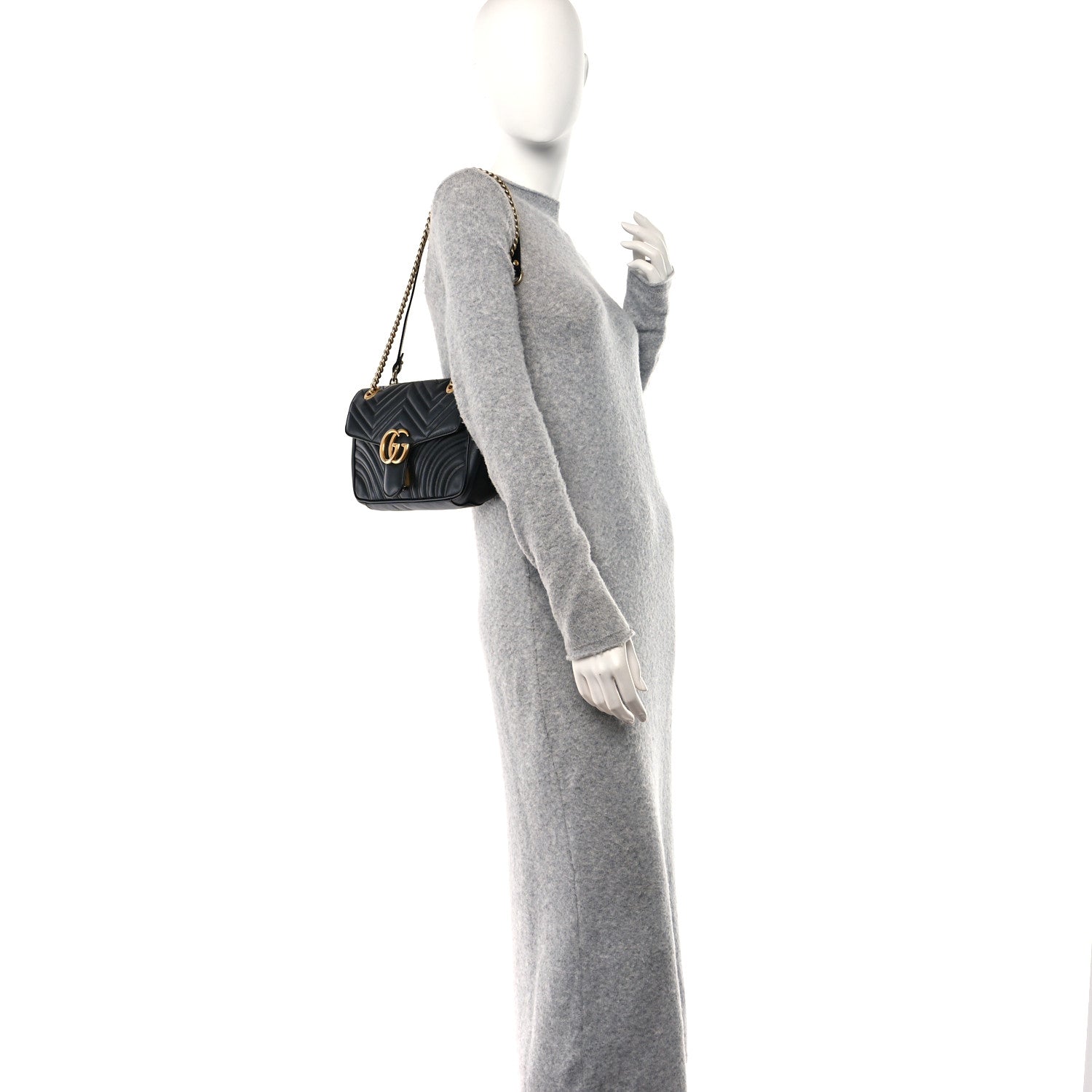 Gucci Calfskin Matelasse Small GG Marmont Shoulder Bag Black 2 of 10
