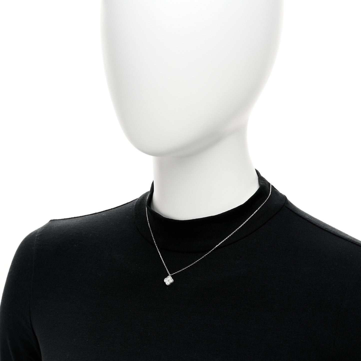 18K White Gold Diamond Sweet Alhambra Pendant Necklace