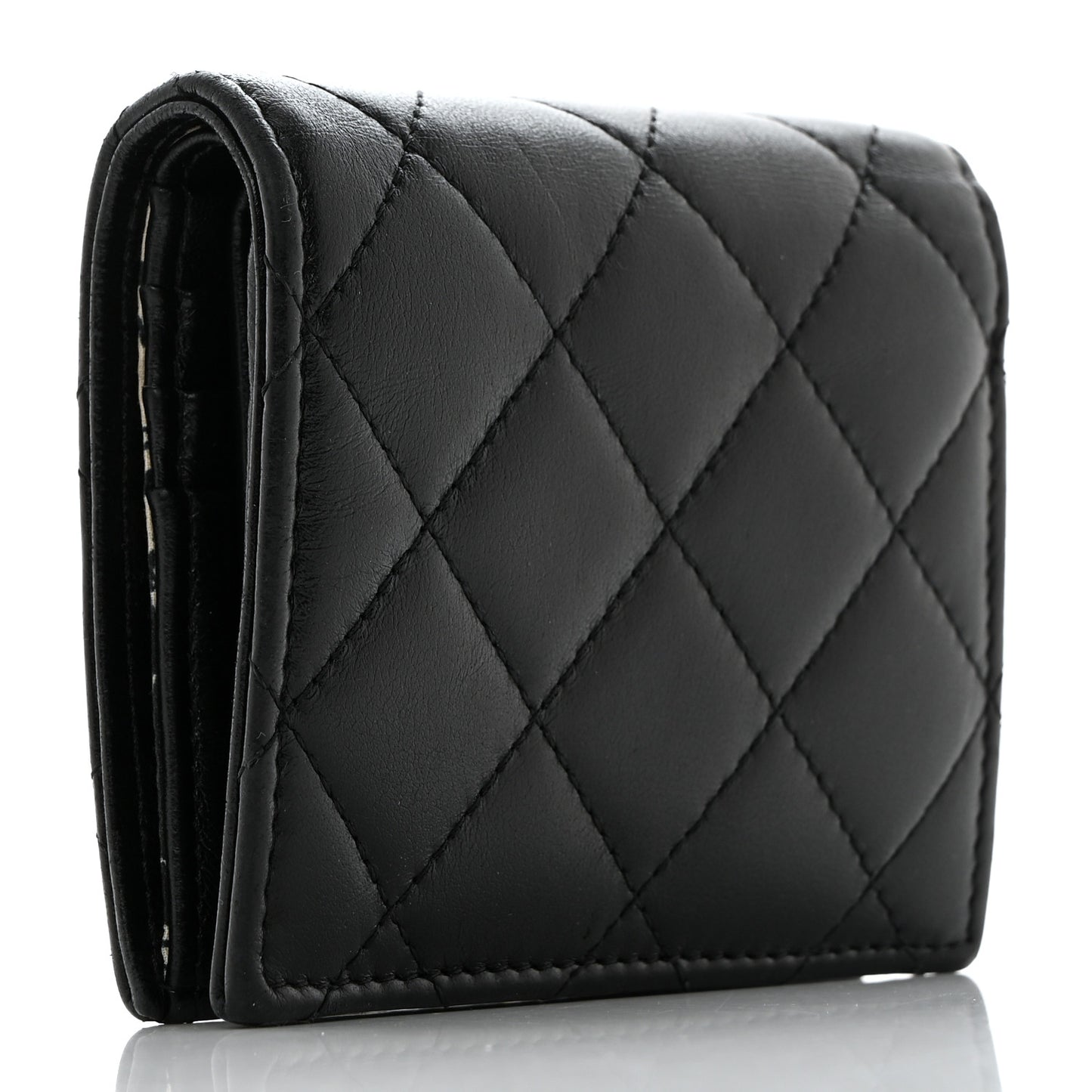 Lambskin Quilted CC Compact Bifold Wallet Black