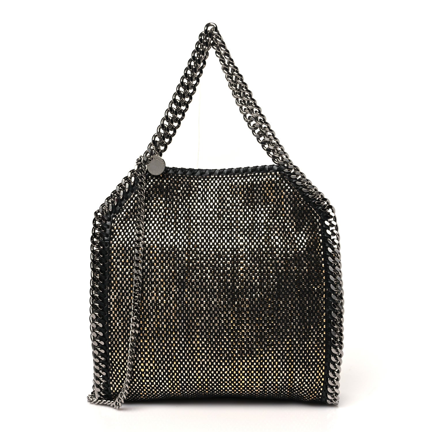 Stella McCartney Metallic Woven Raffia Mini Fold Over Falabella Black Gold 1 of 10