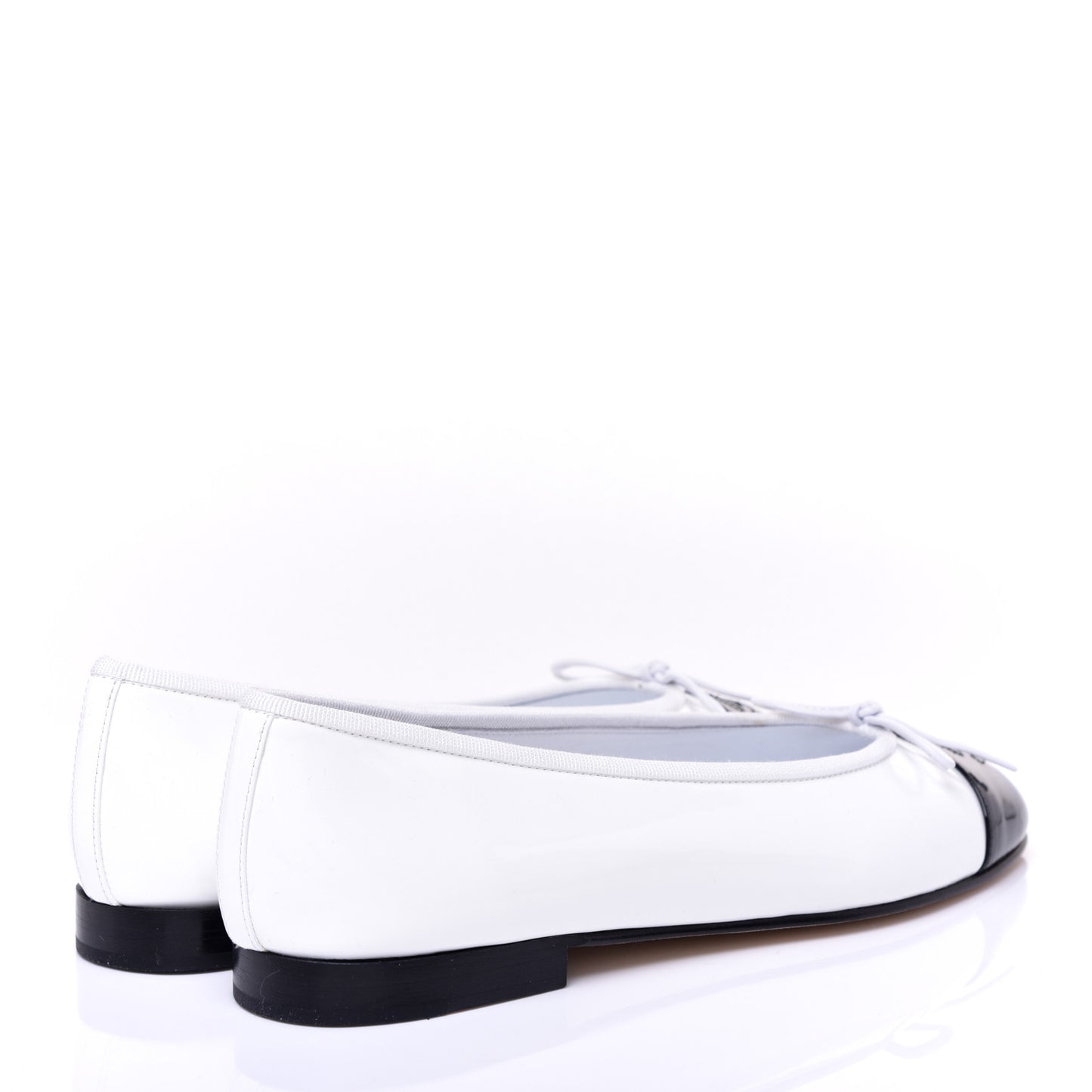 Calfskin Patent CC Cap Toe Ballerina Flats 38 White Black