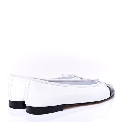 Chanel Calfskin Patent CC Cap Toe Ballerina Flats 38 White Black 4 of 8