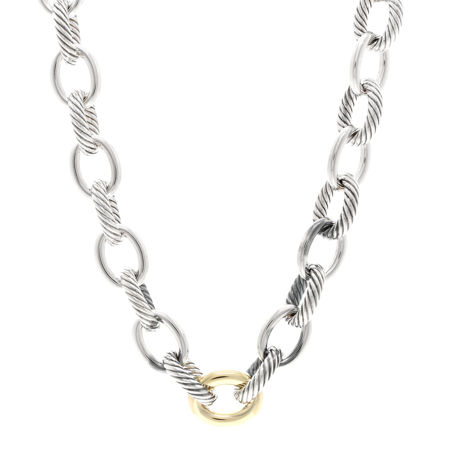 Sterling Silver 14K Yellow Gold Large Oval Link Necklace