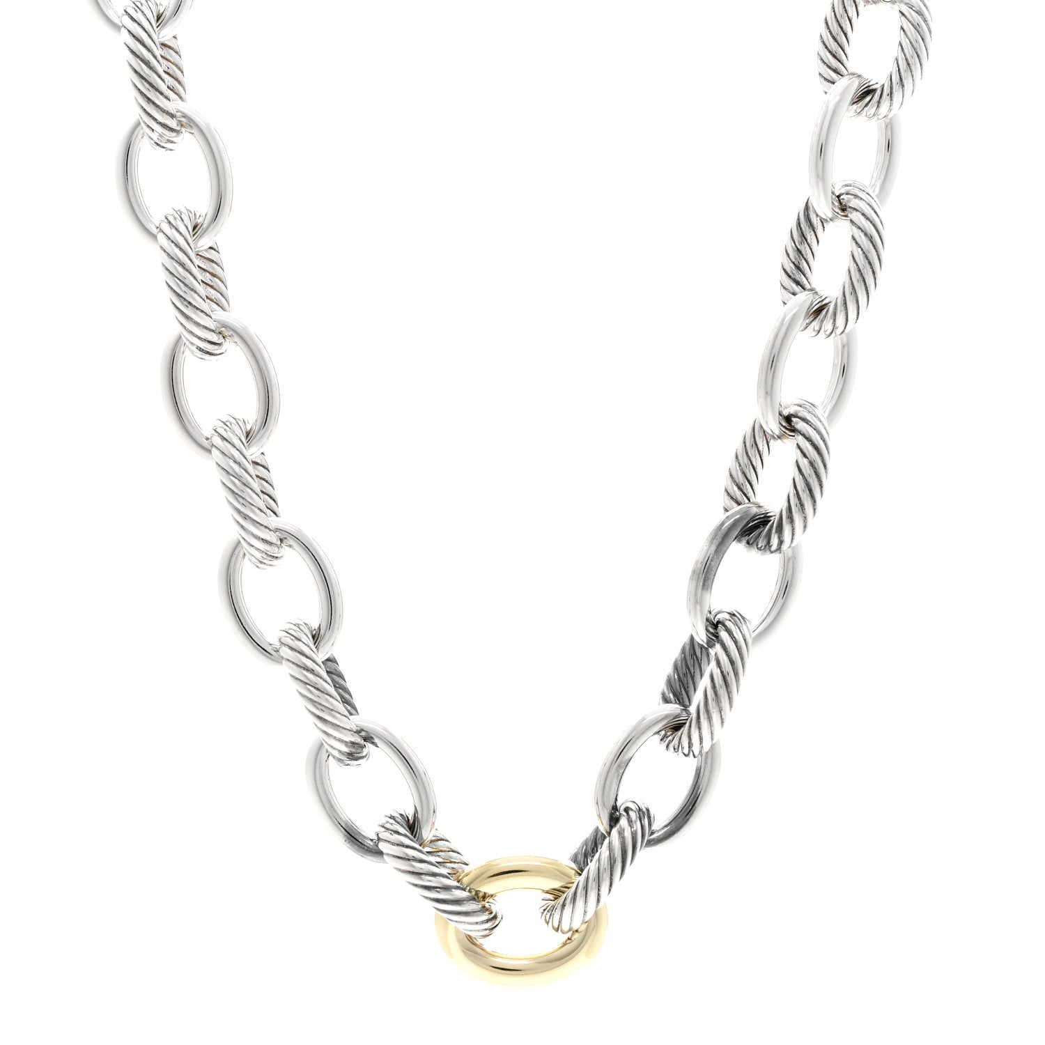 David Yurman Sterling Silver 14K Yellow Gold Large Oval Link Necklace 1 of 4
