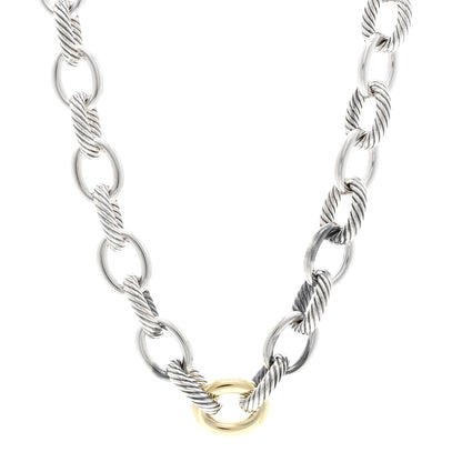 David Yurman Sterling Silver 14K Yellow Gold Large Oval Link Necklace 1 of 4