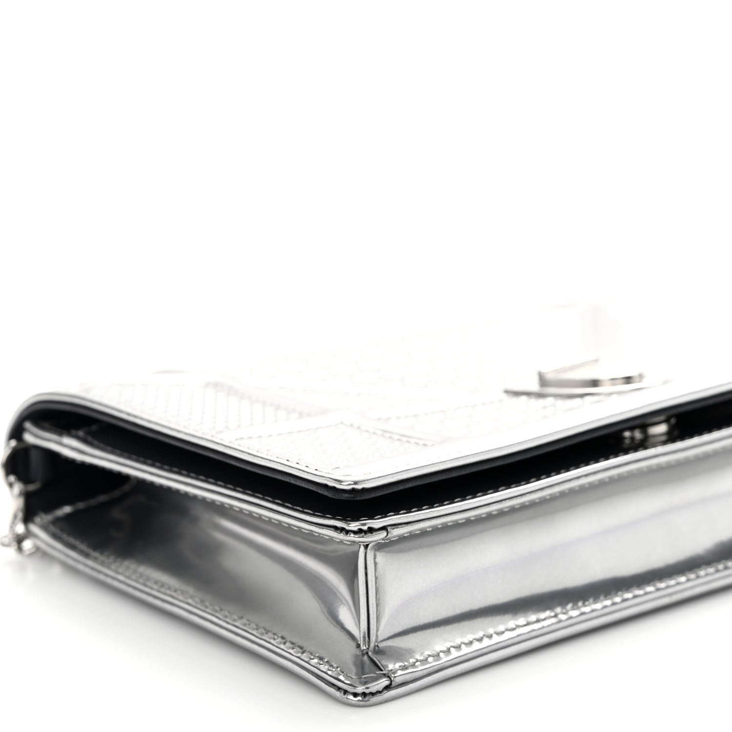 Christian Dior Metallic Patent Micro-Cannage Diorama Wallet on Chain Pouch Silver 8 of 9