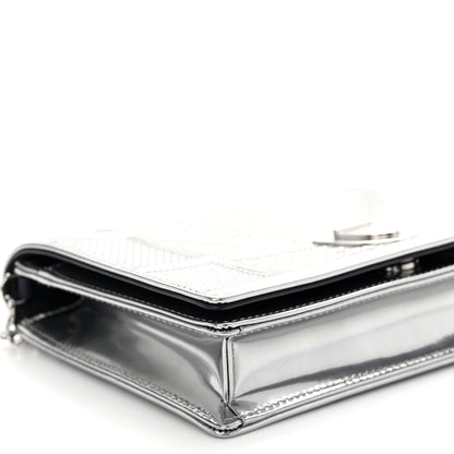 Christian Dior Metallic Patent Micro-Cannage Diorama Wallet on Chain Pouch Silver 8 of 9