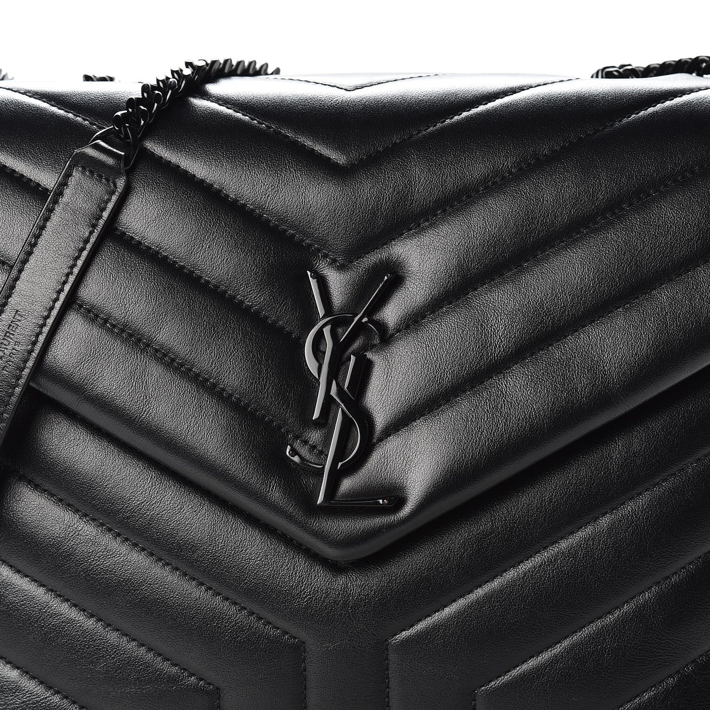 Calfskin Y Quilted Monogram Medium Loulou Chain Satchel Black