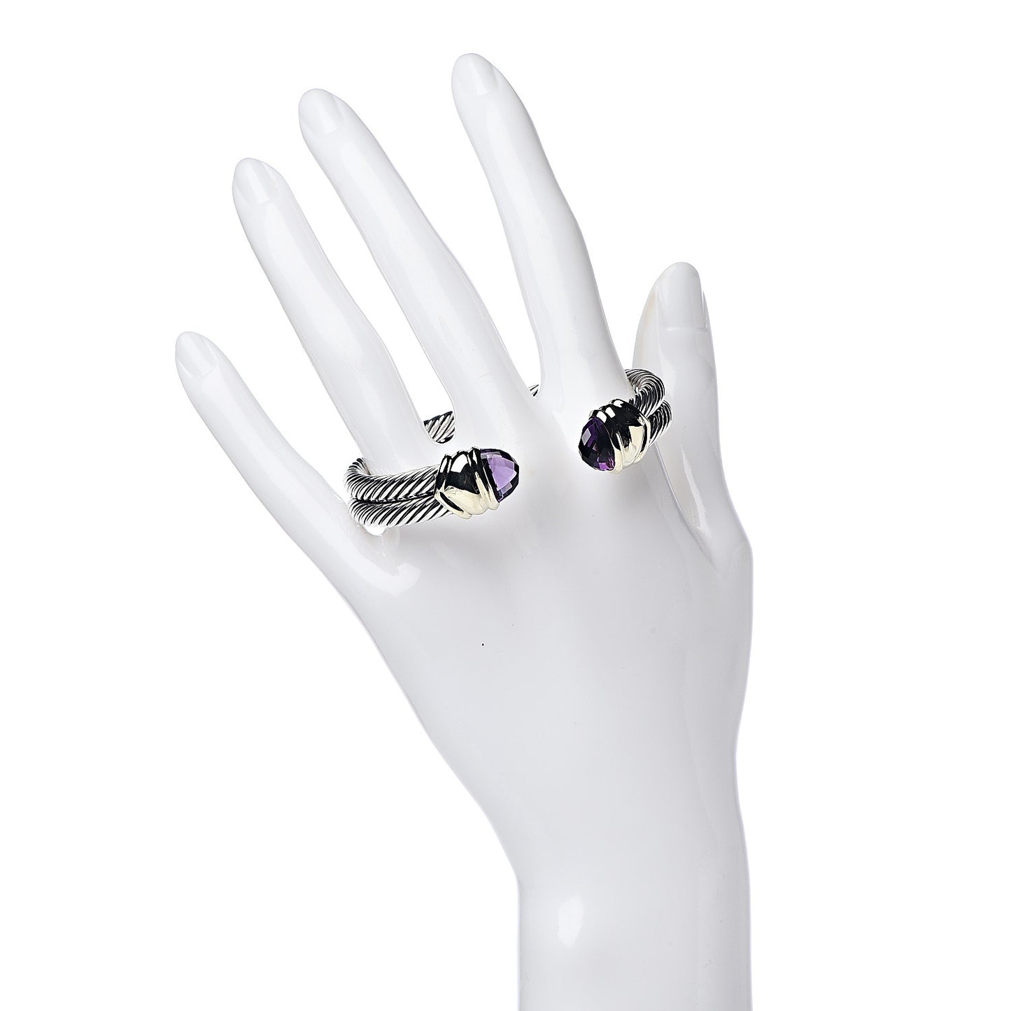 Sterling Silver 14K Yellow Gold Amethyst Double Cable Bracelet
