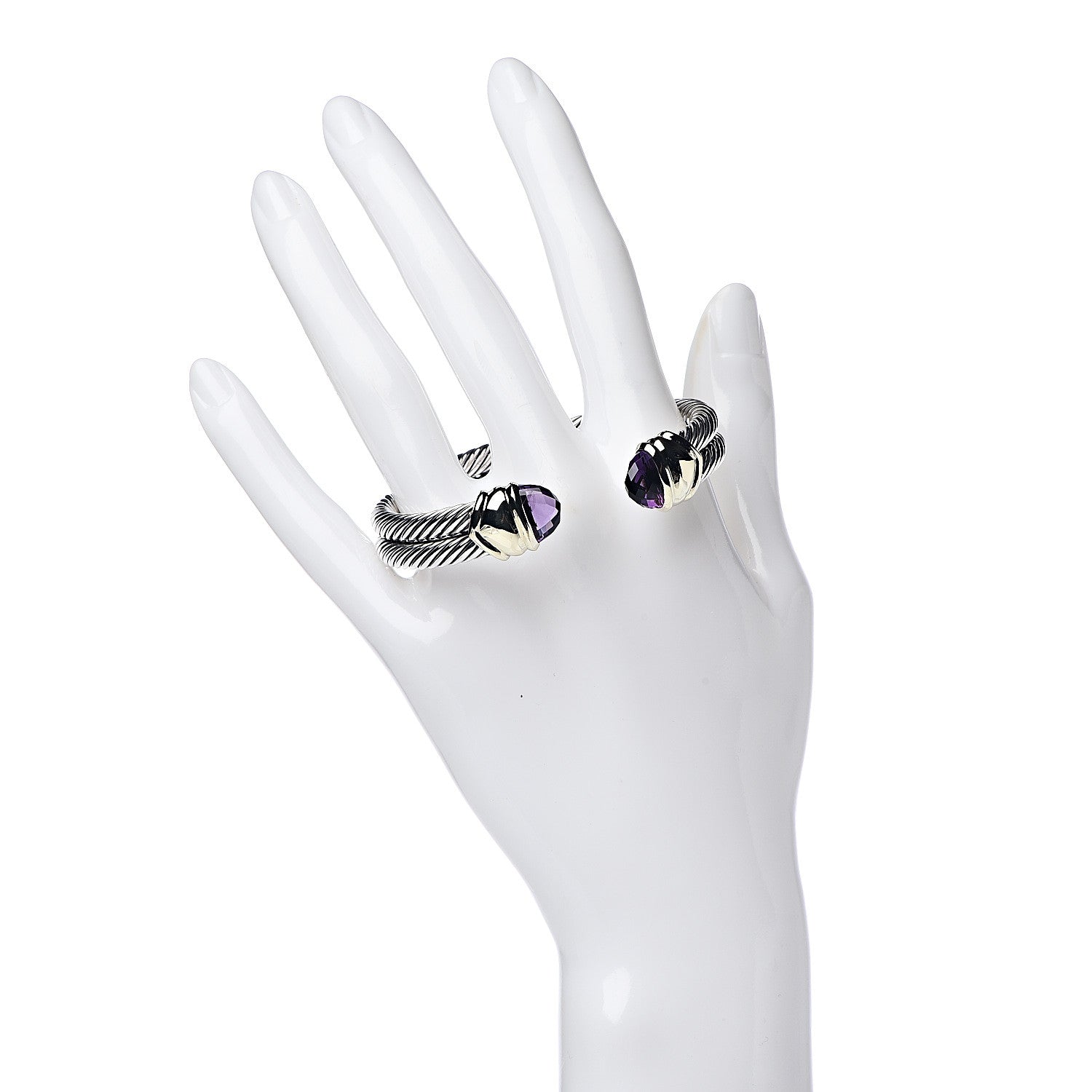 David Yurman Sterling Silver 14K Yellow Gold Amethyst Double Cable Bracelet 2 of 5