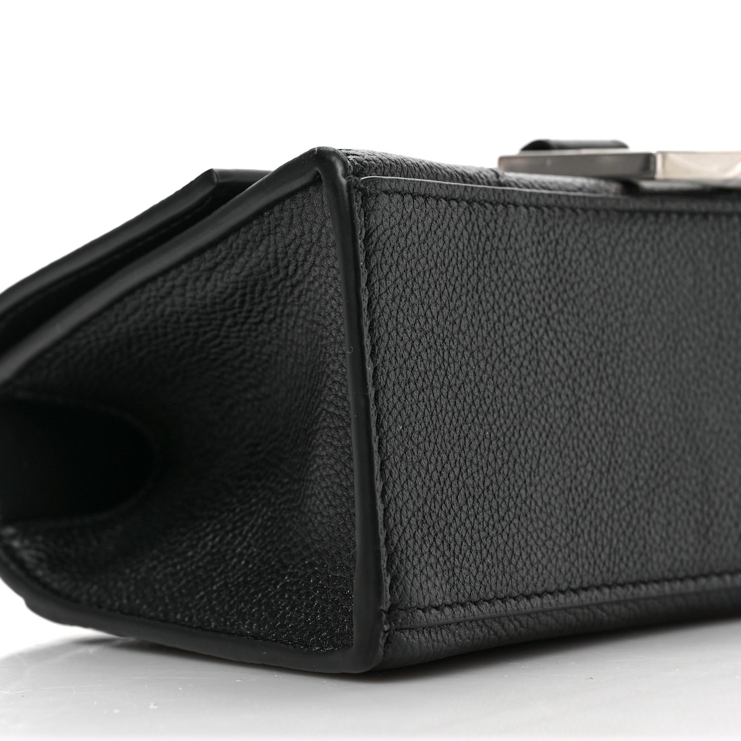 Grained Calfskin Hourglass Top Handle Bag XS Black