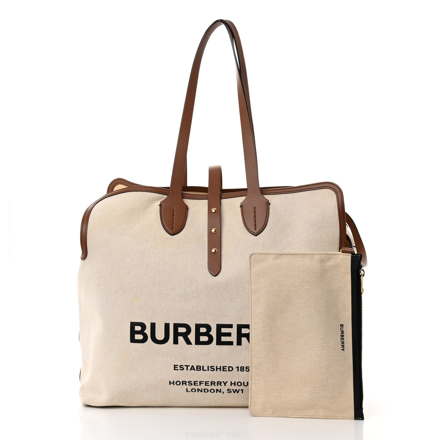 Burberry Cotton Canvas Calfskin Large Soft Belted Tote Bag Natural 3 of 17
