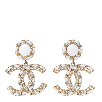 Chanel Lambskin Metal Chain CC Drop Earrings White Gold 1 of 5