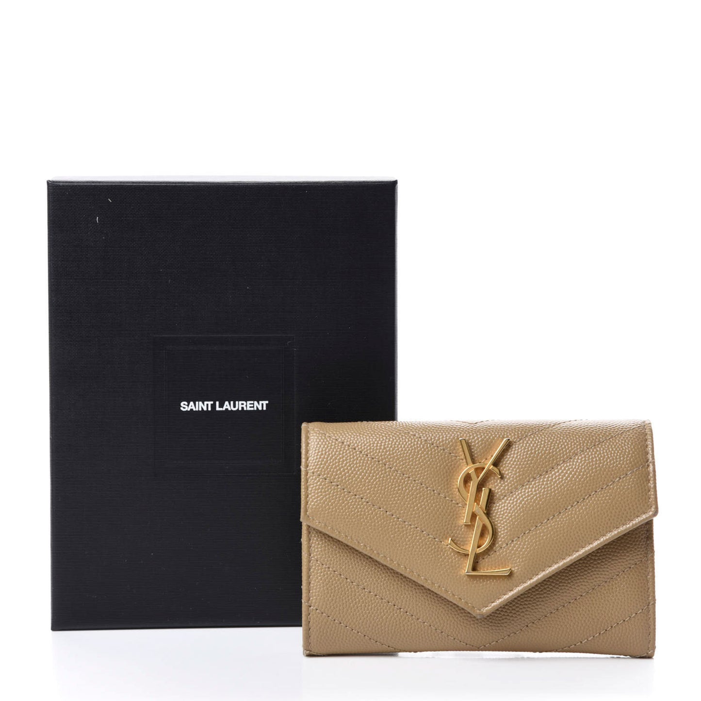 Grain De Poudre Matelasse Chevron Small Monogram Envelope Wallet Darke Beige