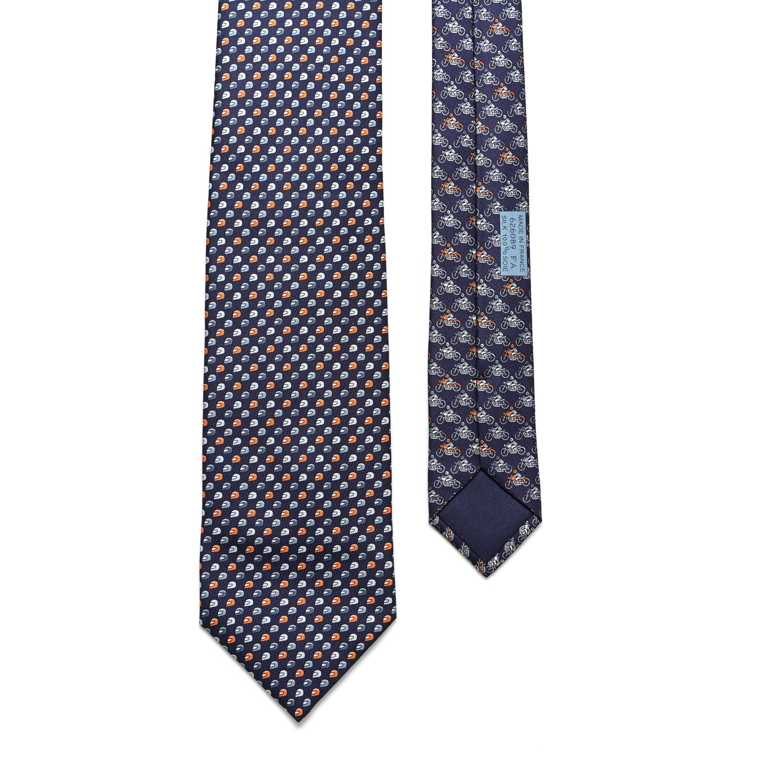 Hermes Printed Silk Mens Cavaliere Neck Tie Bleu Ardoise Orange 1 of 6