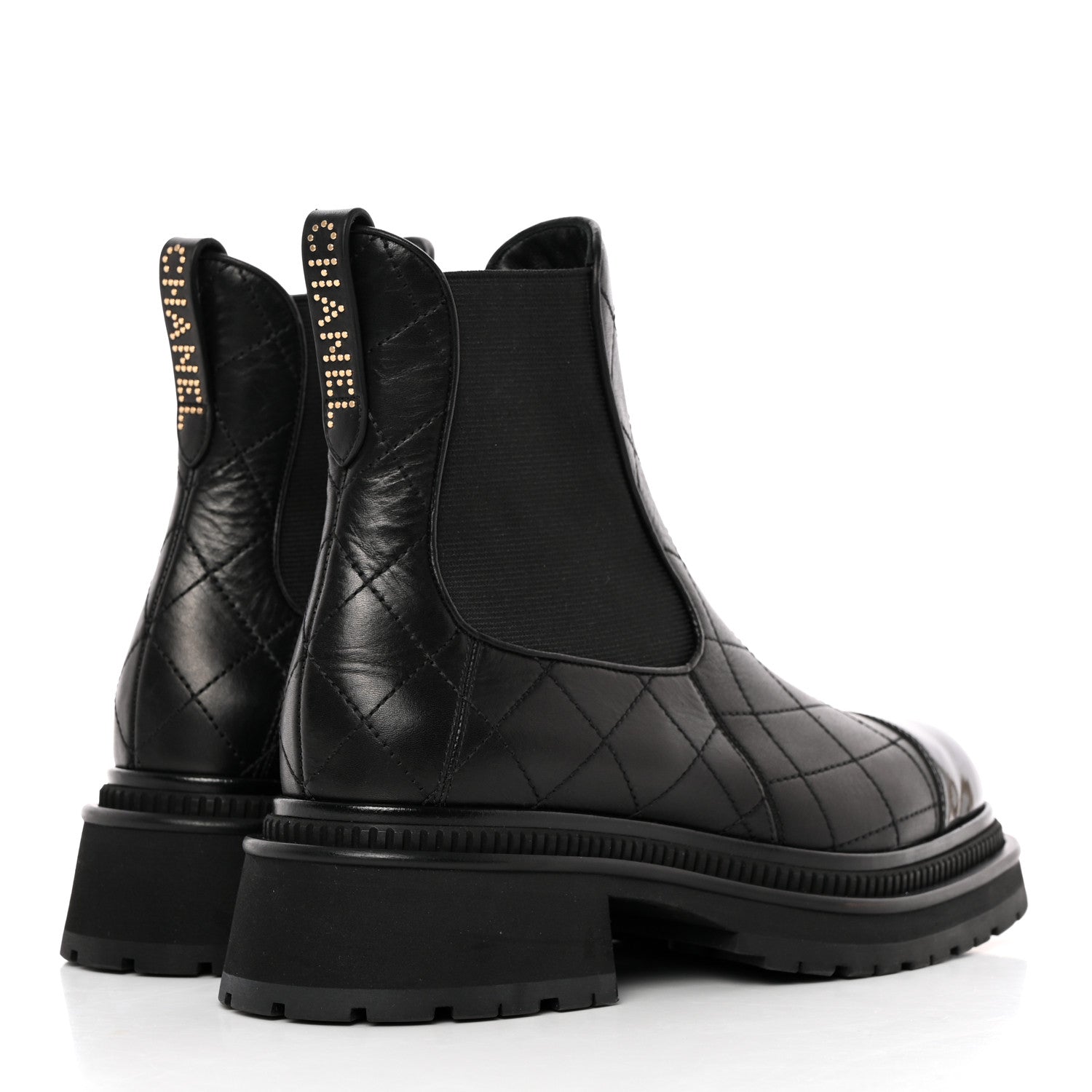 Chanel Calfskin Patent Cap Toe Quilted Short Boots 39.5 Black 5 of 11
