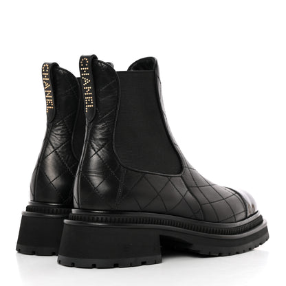 Chanel Calfskin Patent Cap Toe Quilted Short Boots 39.5 Black 5 of 11