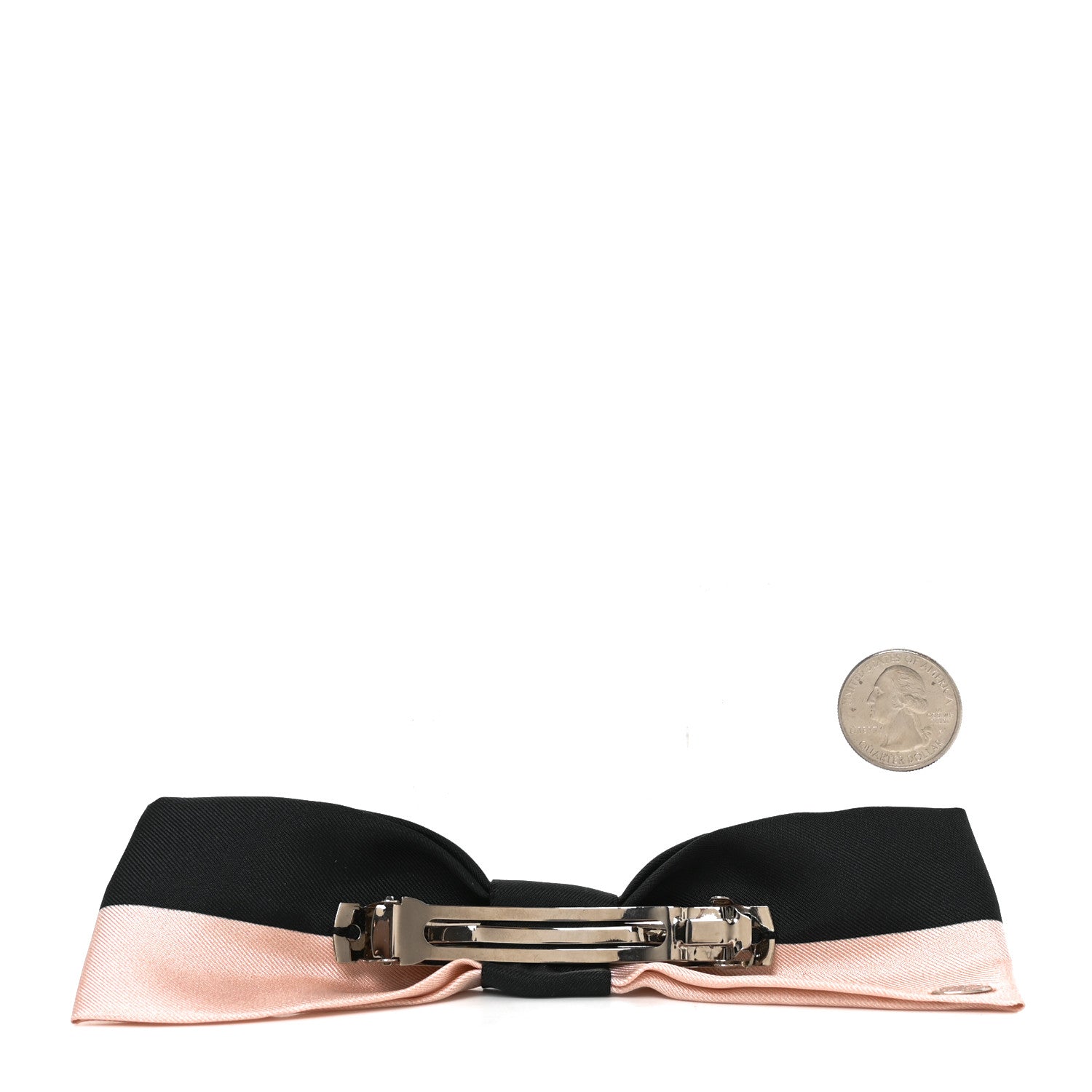 Chanel Silk Bow Logo Hair Clip Light Pink Black 2 of 5