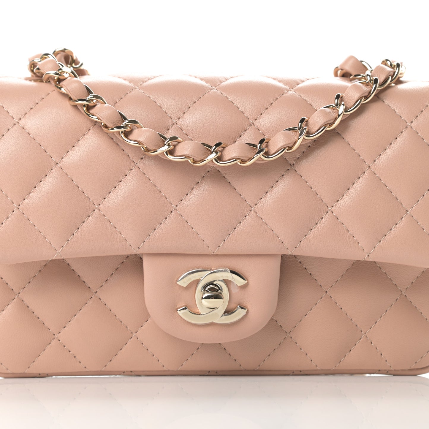 Lambskin Quilted Mini Rectangular Flap Beige