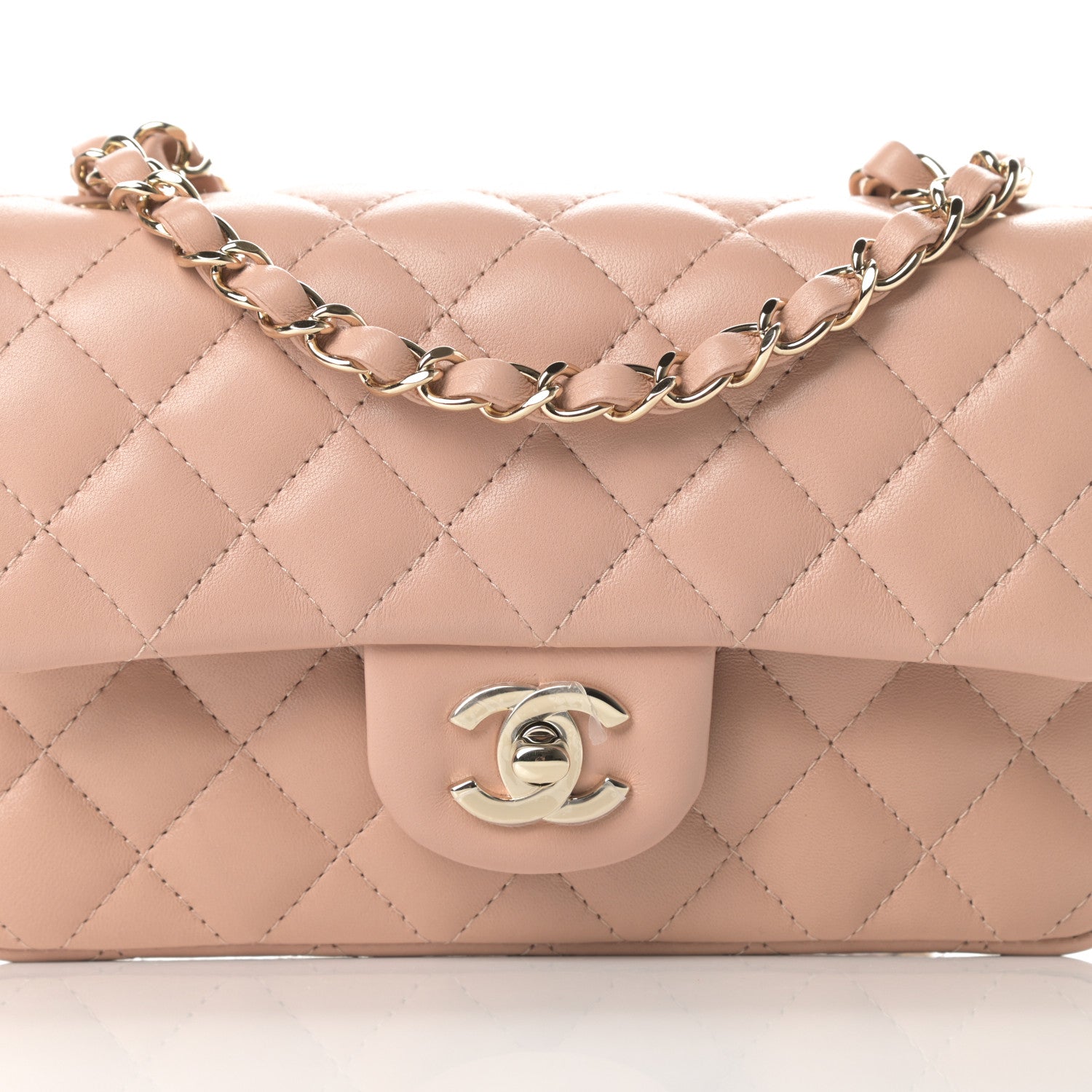 Chanel Lambskin Quilted Mini Rectangular Flap Beige 8 of 10