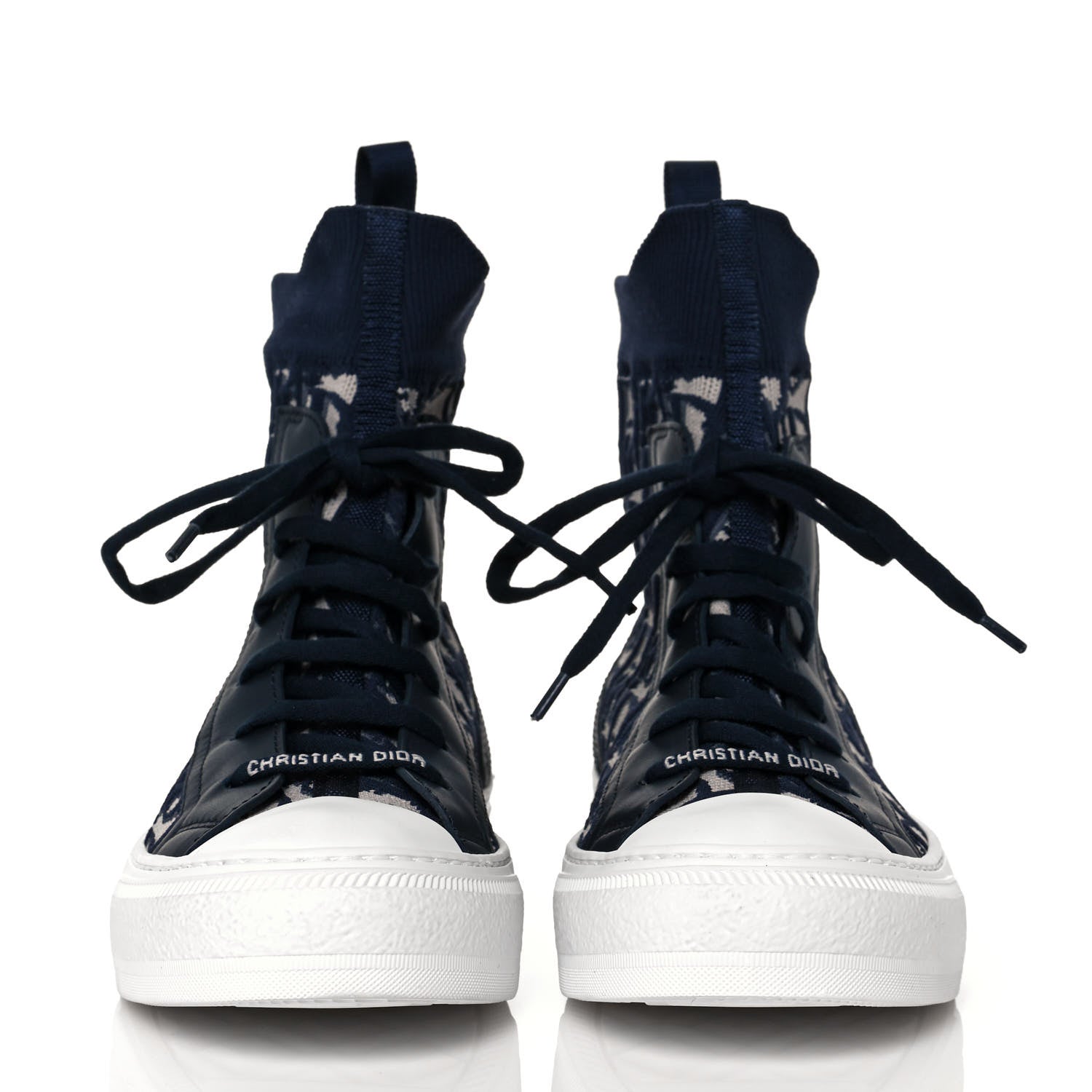 Christian Dior Technical Knit Calfskin Oblique Womens Walk'n Dior High Top Sneakers 37.5 Deep Blue 2 of 8