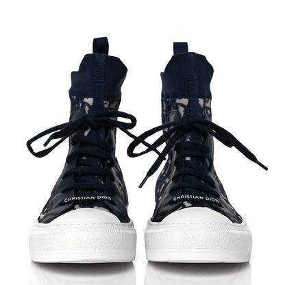 Christian Dior Technical Knit Calfskin Oblique Womens Walk'n Dior High Top Sneakers 37.5 Deep Blue 2 of 8