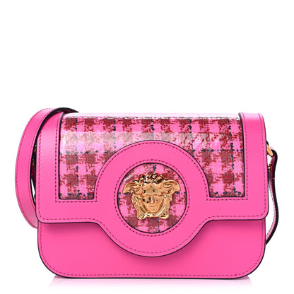 Versace Calfskin Vinyl Small Houndstooth La Medusa Crossbody Bag Pink Multicolor 1 of 9