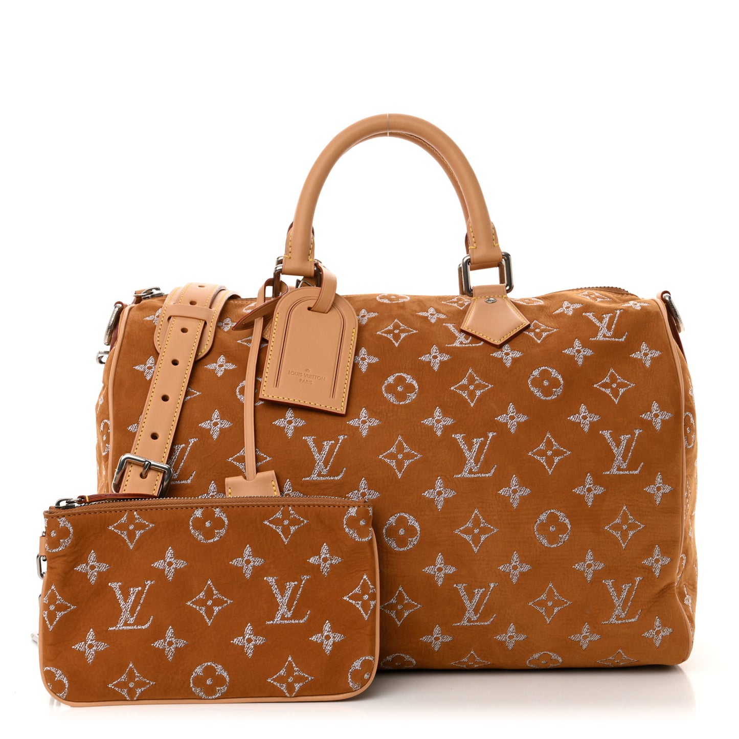 Nubuck Calf Monogram Speedy P9 Bandouliere 40 Camel