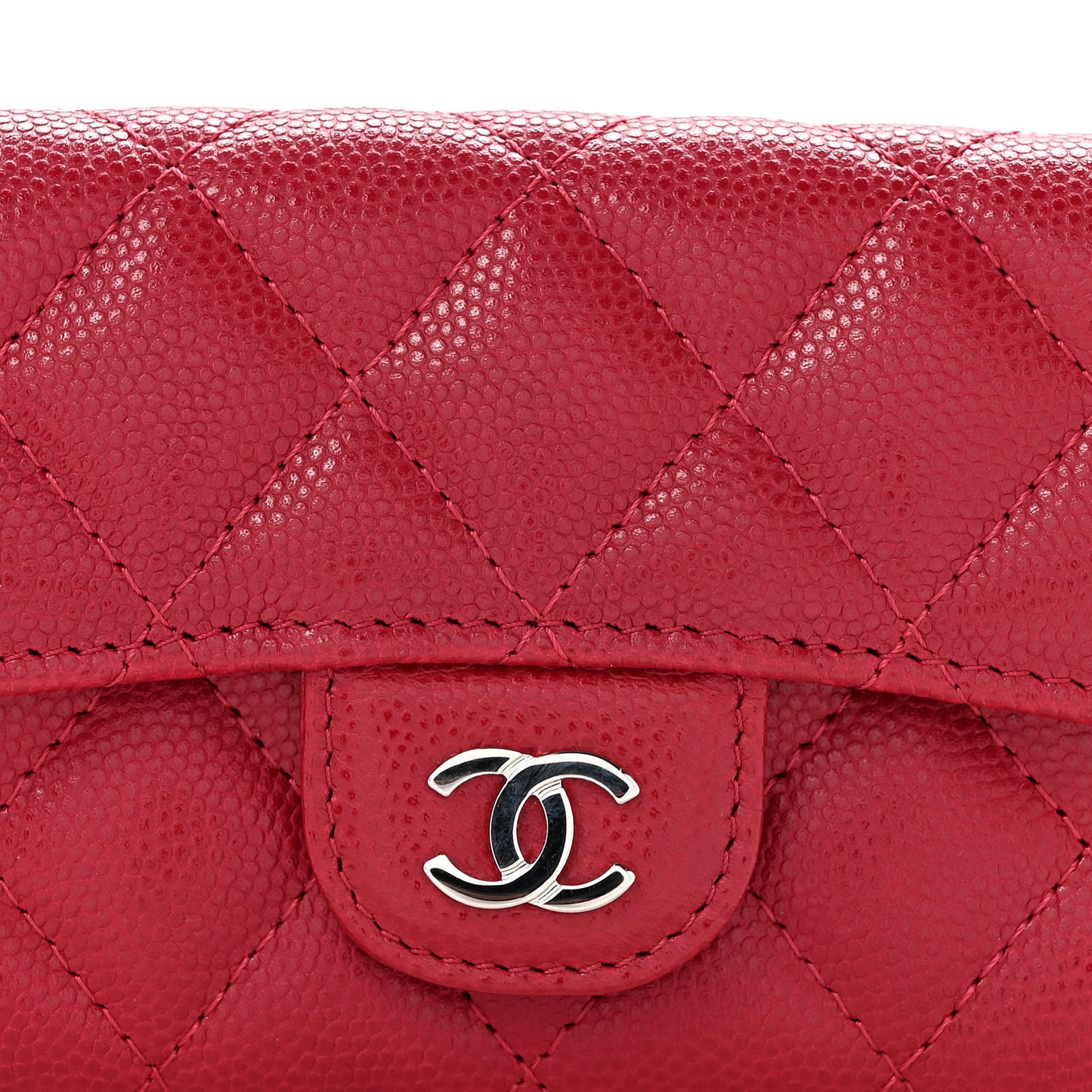 Caviar Quilted Flap Card Holder Wallet Dark Pink