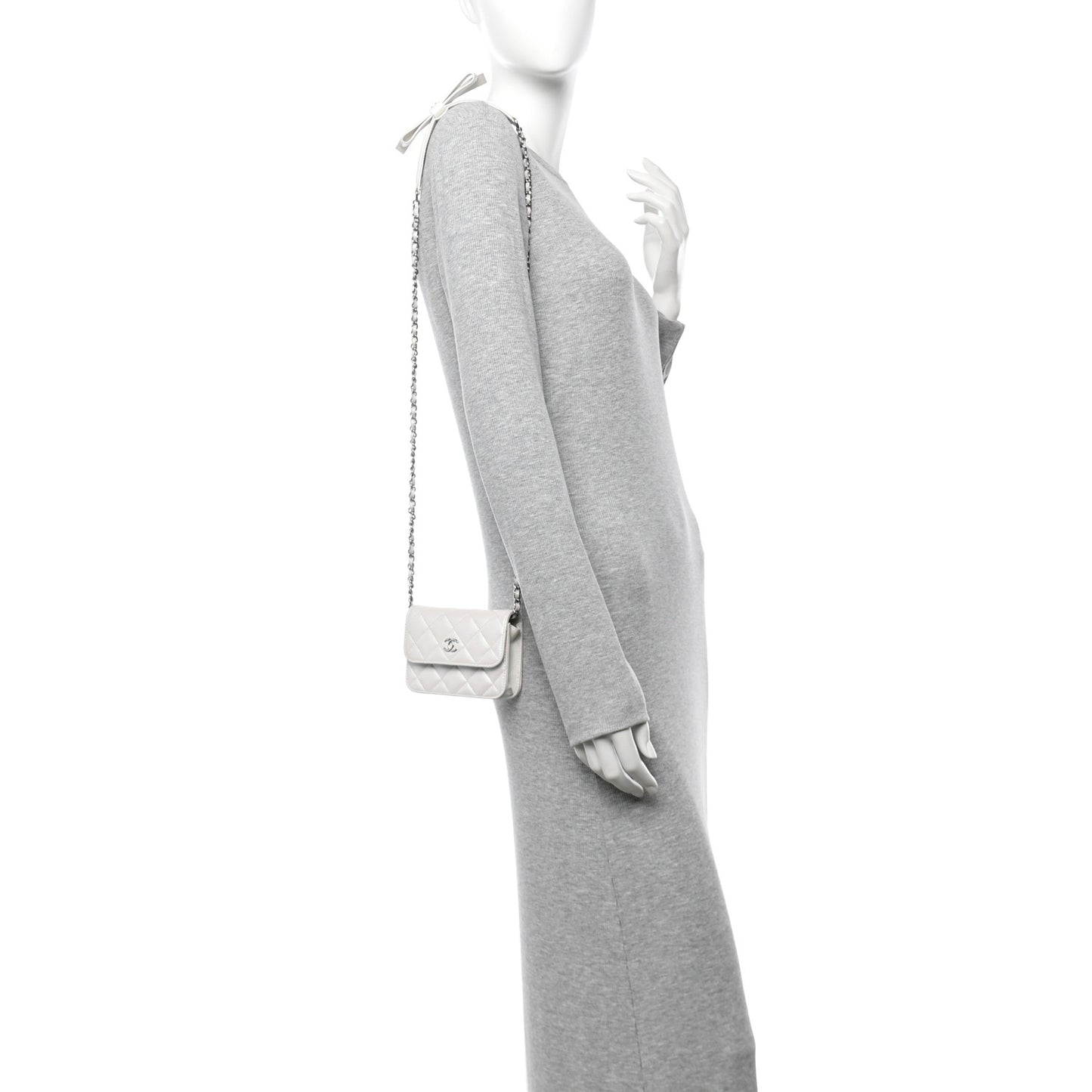 Iridescent Lambskin Quilted Coco Bow Clutch With Chain White