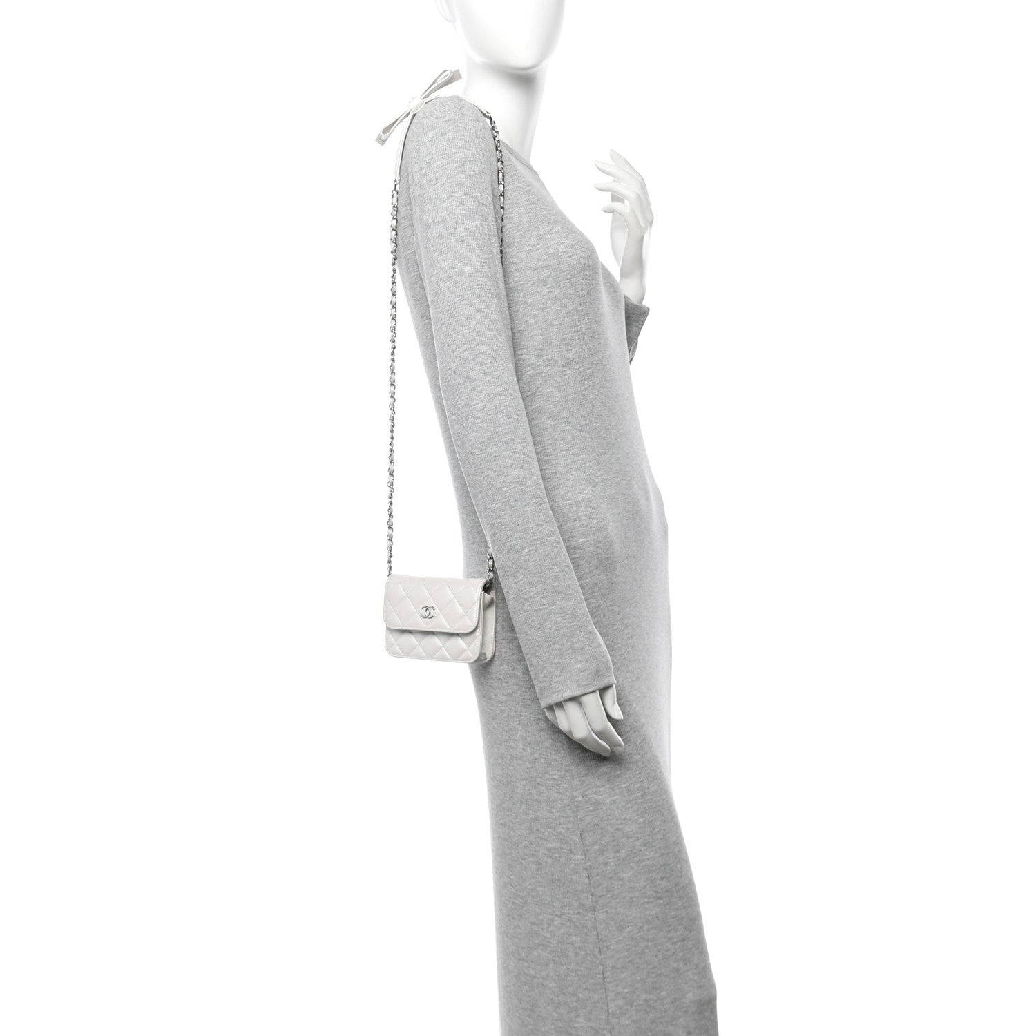 Chanel Iridescent Lambskin Quilted Coco Bow Clutch With Chain White 2 of 11