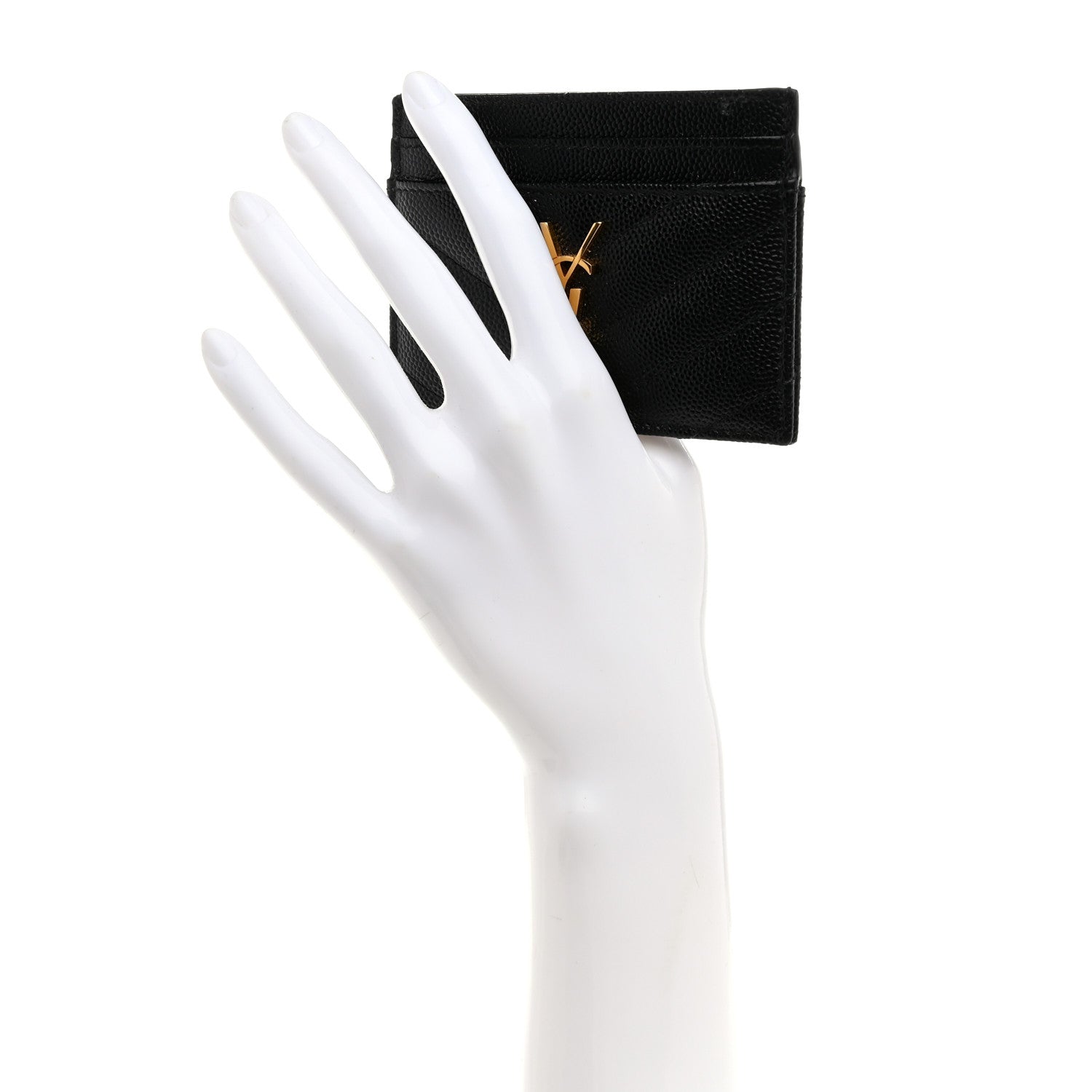 Saint Laurent Grain De Poudre Matelasse Chevron Monogram Credit Card Case Black 2 of 8