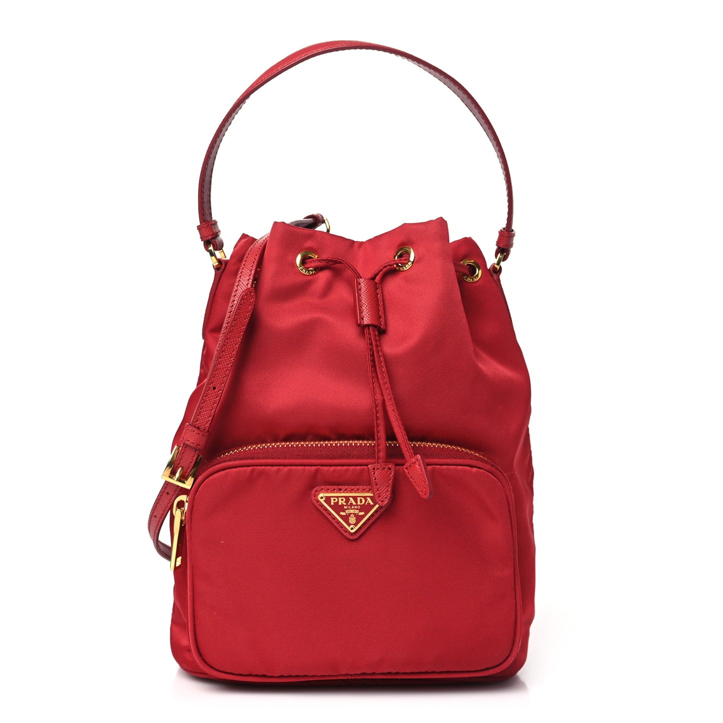Nylon Vela Saffiano Mini Bucket Crossbody Bag Fuoco